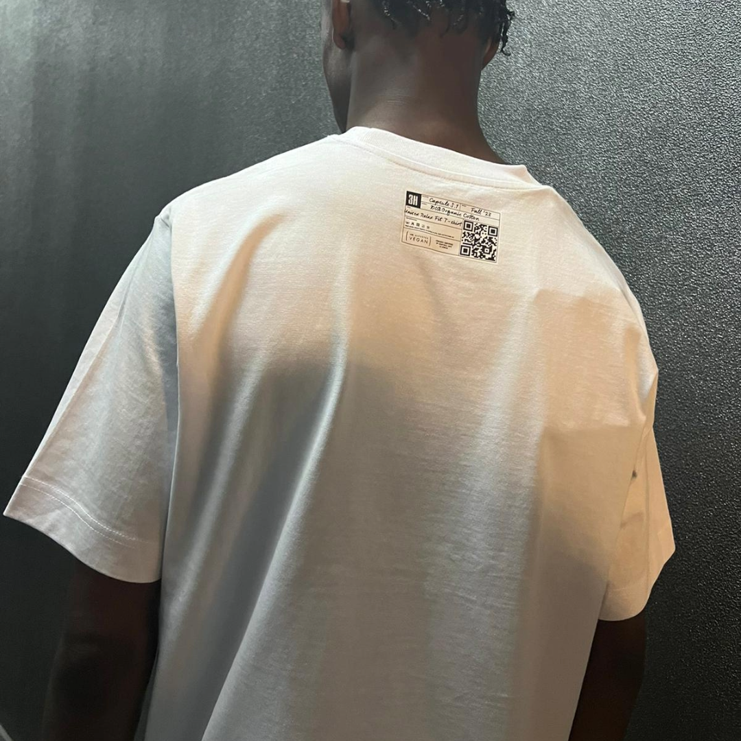 3H White Oversized 100% Organic Cotton T-shirt Minimalistic Embroidered Design
