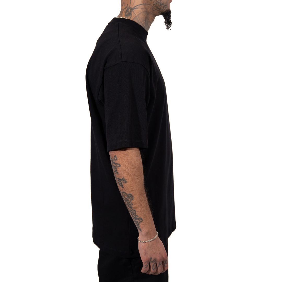 3H x CLRS Zwart ton-sur-ton Heavy Relax Fit T-shirt van 100% katoen met korte mouwen en 3D-geborduurd ontwerp