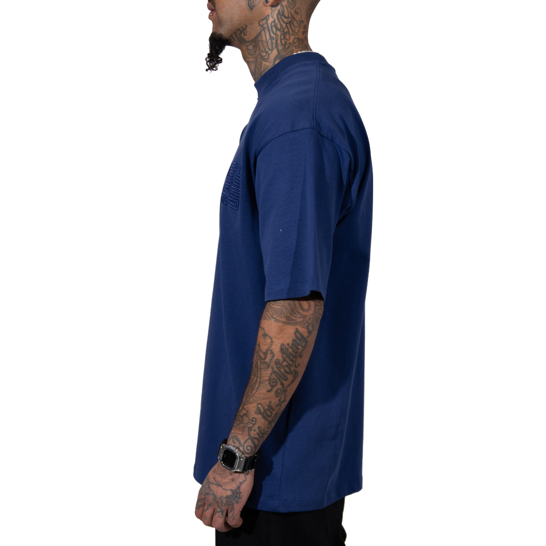 3H x CLRS Blue Tone-on-Tone Heavy Relax Fit Short Sleeve 100% Cotton T-shirt 3D Embroidered design