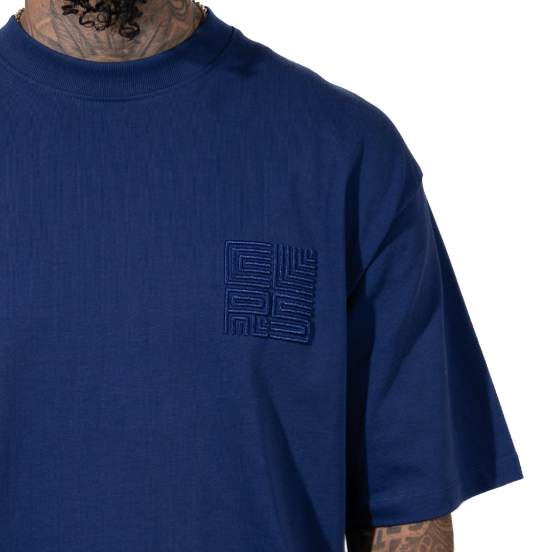 3H x CLRS Blue Tone-on-Tone Heavy Relax Fit Short Sleeve 100% Cotton T-shirt 3D Embroidered design