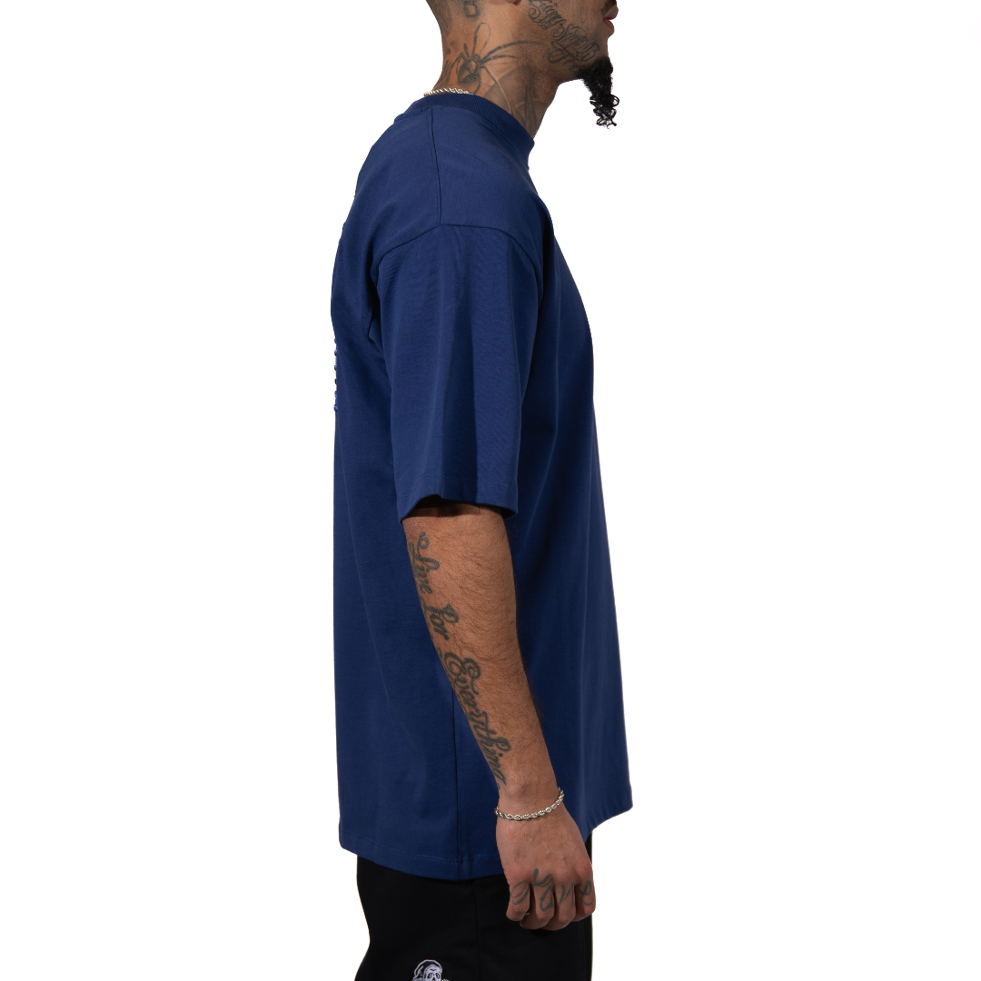3H x CLRS Blue Tone-on-Tone Heavy Relax Fit Short Sleeve 100% Cotton T-shirt 3D Embroidered design