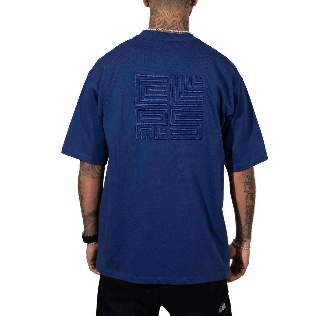 3H x CLRS Blue Tone-on-Tone Heavy Relax Fit Short Sleeve 100% Cotton T-shirt 3D Embroidered design