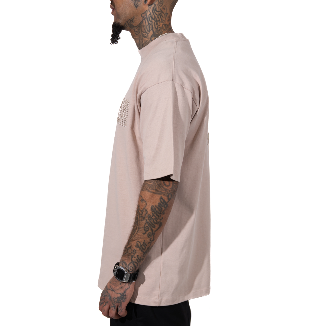 3H x CLRS Beige Tone-on-Tone Heavy Relax Fit Short Sleeve 100% Cotton T-shirt 3D Embroidered design