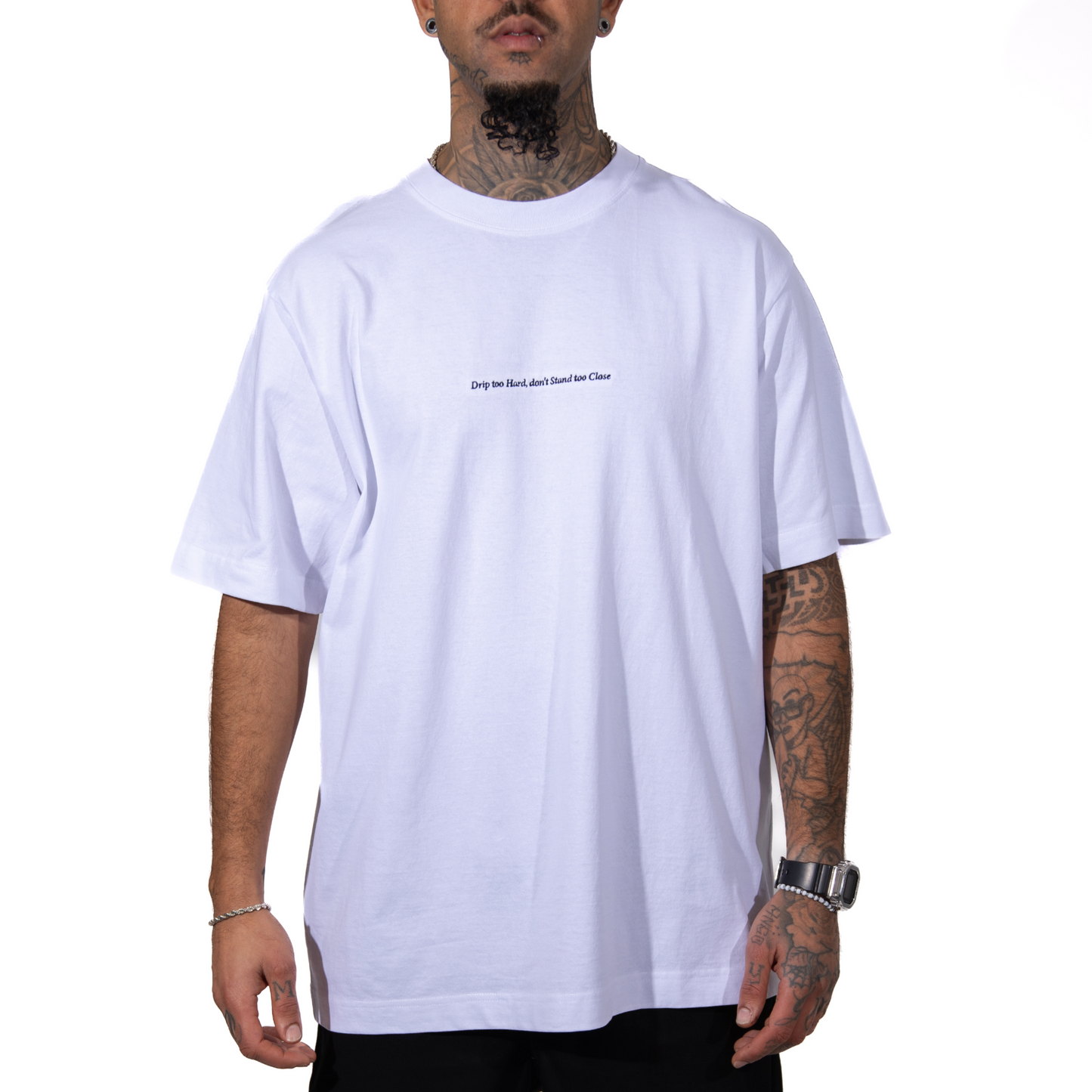3H White Oversized 100% Organic Cotton T-shirt Minimalistic Embroidered Design