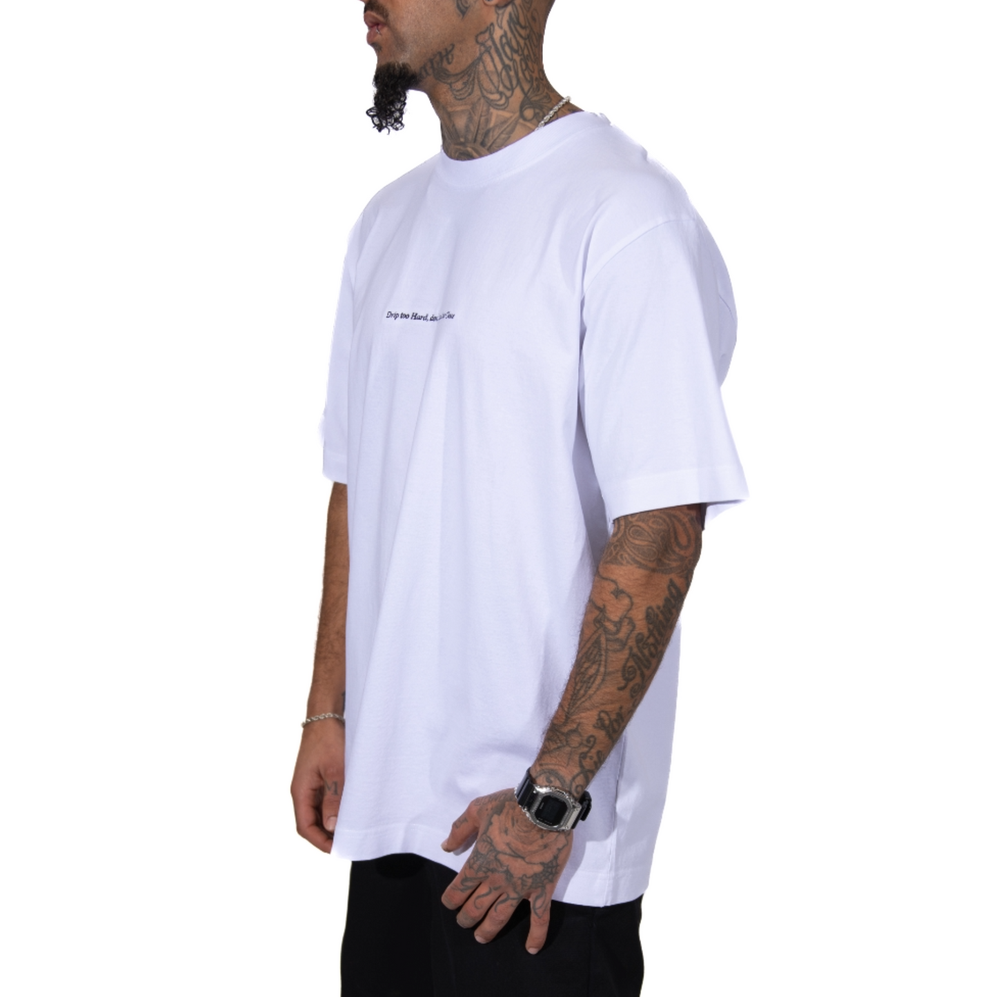 3H White Oversized 100% Organic Cotton T-shirt Minimalistic Embroidered Design