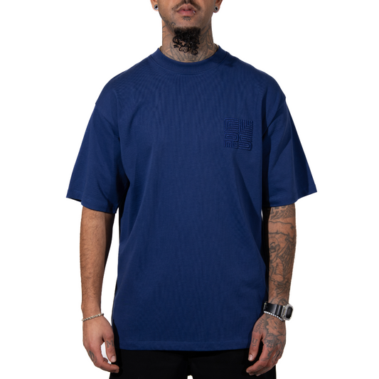 3H x CLRS Blauw ton-sur-ton Heavy Relax Fit T-shirt van 100% katoen met korte mouwen en 3D-geborduurd ontwerp
