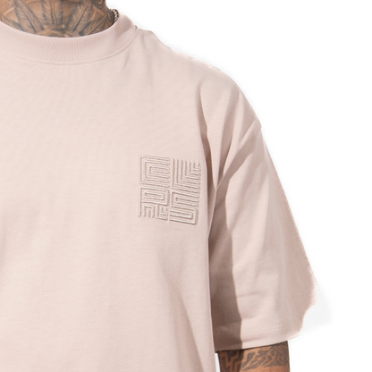 3H x CLRS Beige ton-sur-ton Heavy Relax Fit T-shirt van 100% katoen met korte mouwen en 3D-geborduurd ontwerp