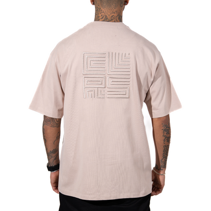 3H x CLRS Beige ton-sur-ton Heavy Relax Fit T-shirt van 100% katoen met korte mouwen en 3D-geborduurd ontwerp