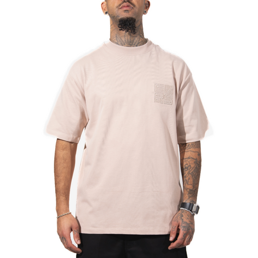 3H x CLRS Beige Tone-on-Tone Heavy Relax Fit Short Sleeve 100% Cotton T-shirt 3D Embroidered design