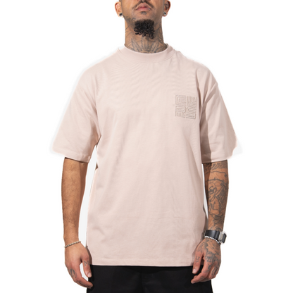 3H x CLRS Beige ton-sur-ton Heavy Relax Fit T-shirt van 100% katoen met korte mouwen en 3D-geborduurd ontwerp